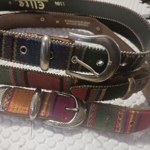 1#Woven Multi-Color Women's Fabric Belt with Silver Buckle